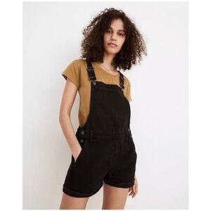 Madewell Adirondack Denim Short Overalls in Washed Black, Size XX-Small